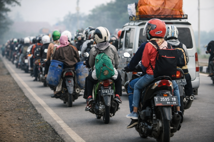ahaya mudik naik motor saat Lebaran.
