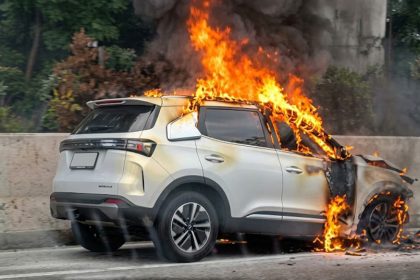 Mobil terbakar di tol Viral di sosial media